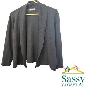 Calvin Klein Black Shawl Collar Cardigan Open Front Knit 3/4 Sleeve Size M EUC